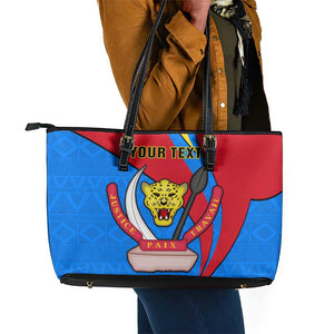 Personalised Democratic Republic of the Congo Independence Day Leather Tote Bag Coat Of Arms Happy 30 June