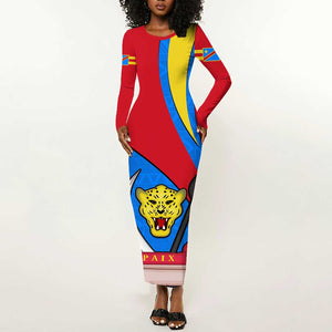 Personalised Democratic Republic of the Congo Independence Day Long Sleeve Bodycon Dress Coat Of Arms Happy 30 June LT14