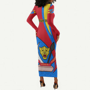 Personalised Democratic Republic of the Congo Independence Day Long Sleeve Bodycon Dress Coat Of Arms Happy 30 June LT14