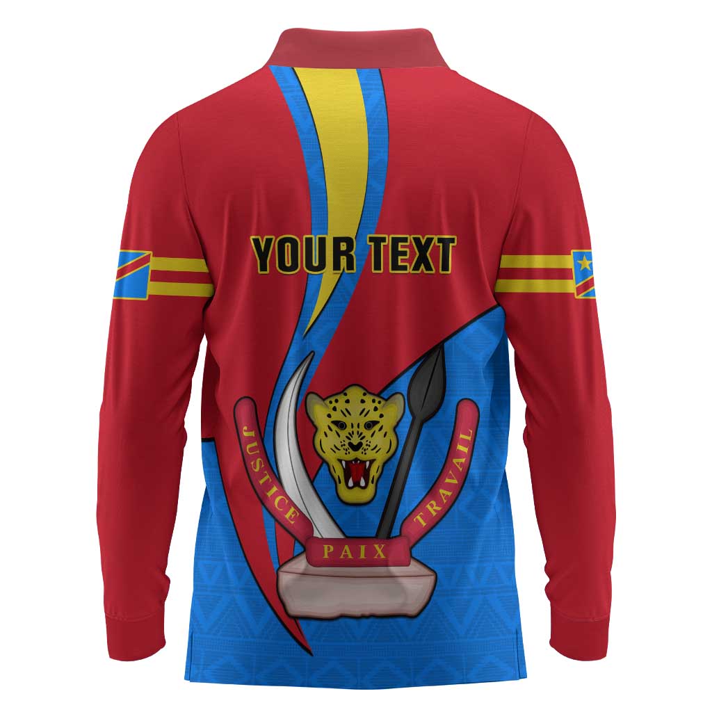 Personalised Democratic Republic of the Congo Independence Day Long Sleeve Polo Shirt Coat Of Arms Happy 30 June