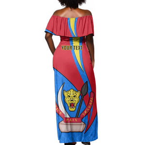 Personalised Democratic Republic of the Congo Independence Day Off Shoulder Maxi Dress Coat Of Arms Happy 30 June