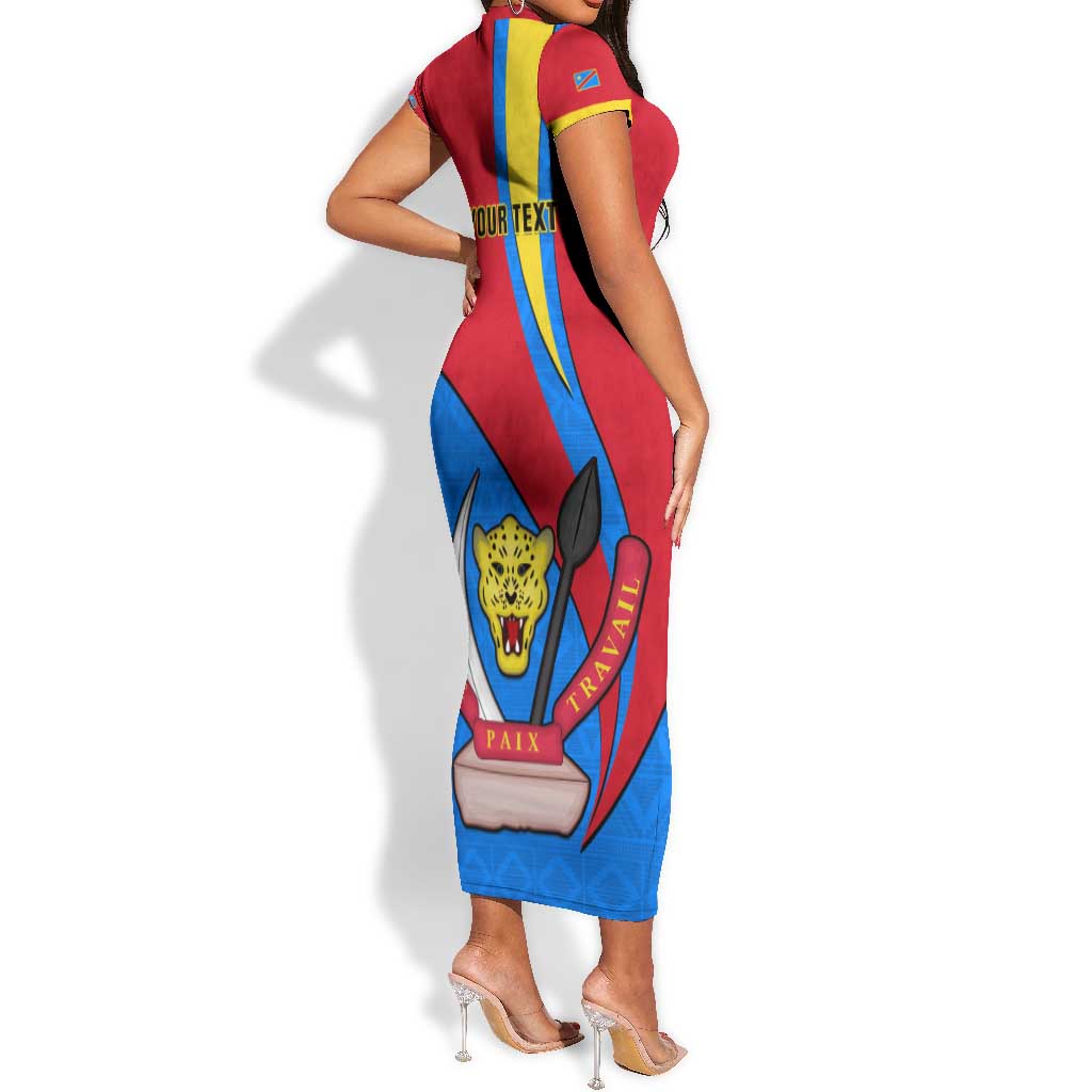 Personalised Democratic Republic of the Congo Independence Day Short Sleeve Bodycon Dress Coat Of Arms Happy 30 June LT14