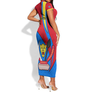 Personalised Democratic Republic of the Congo Independence Day Short Sleeve Bodycon Dress Coat Of Arms Happy 30 June LT14