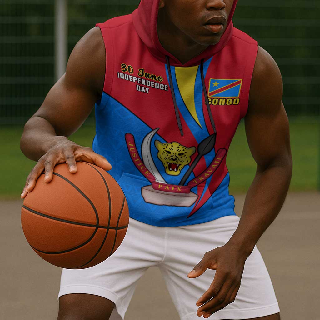 Personalised Democratic Republic of the Congo Independence Day Sleeveless Hoodie Coat Of Arms Happy 30 June - African Pride