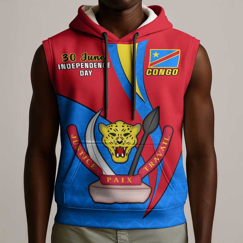 Personalised Democratic Republic of the Congo Independence Day Sleeveless Hoodie Coat Of Arms Happy 30 June - African Pride
