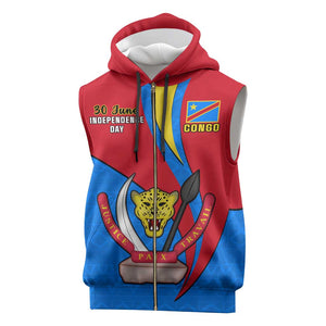 Personalised Democratic Republic of the Congo Independence Day Sleeveless Zip Hoodie Coat Of Arms Happy 30 June - African Pride