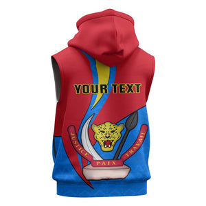Personalised Democratic Republic of the Congo Independence Day Sleeveless Zip Hoodie Coat Of Arms Happy 30 June - African Pride