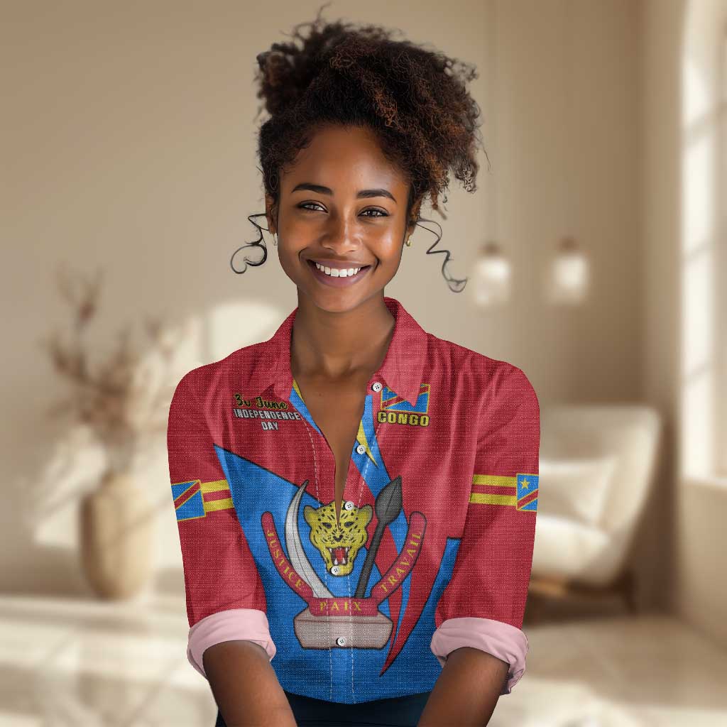 Personalised Democratic Republic of the Congo Independence Day Women Casual Shirt Coat Of Arms Happy 30 June LT14