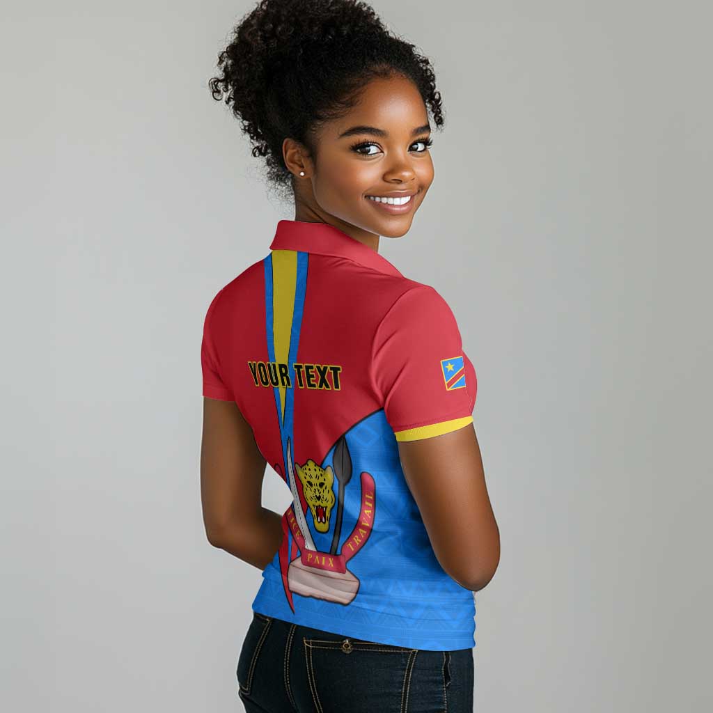 Personalised Democratic Republic of the Congo Independence Day Women Polo Shirt Coat Of Arms Happy 30 June