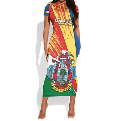 29 June Seychelles Independence Day Short Sleeve Bodycon Dress Flag Style LT14