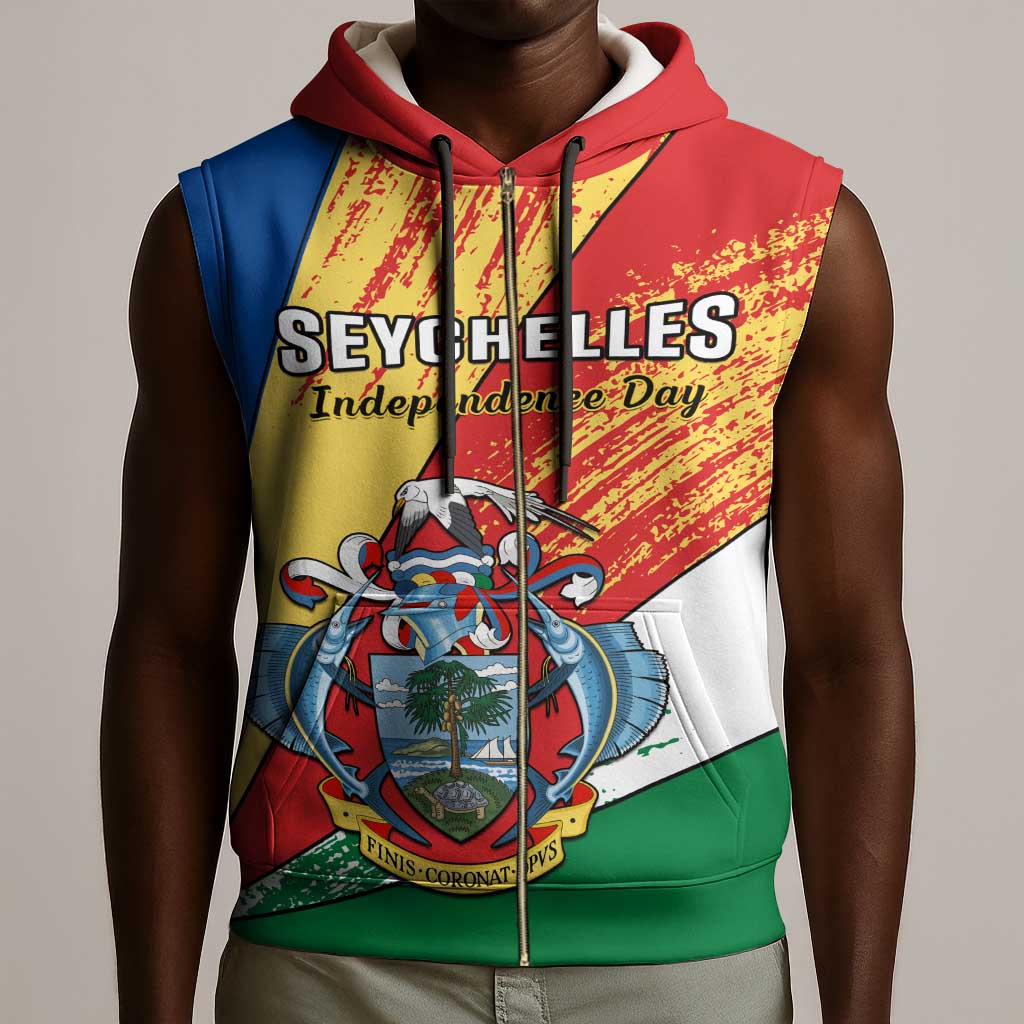 29 June Seychelles Independence Day Sleeveless Zip Hoodie Flag Style - African Pride
