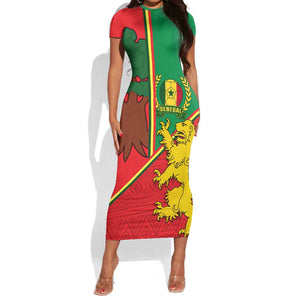 Senegal Football Short Sleeve Bodycon Dress 2024 Go Champions Lions De La Teranga LT14