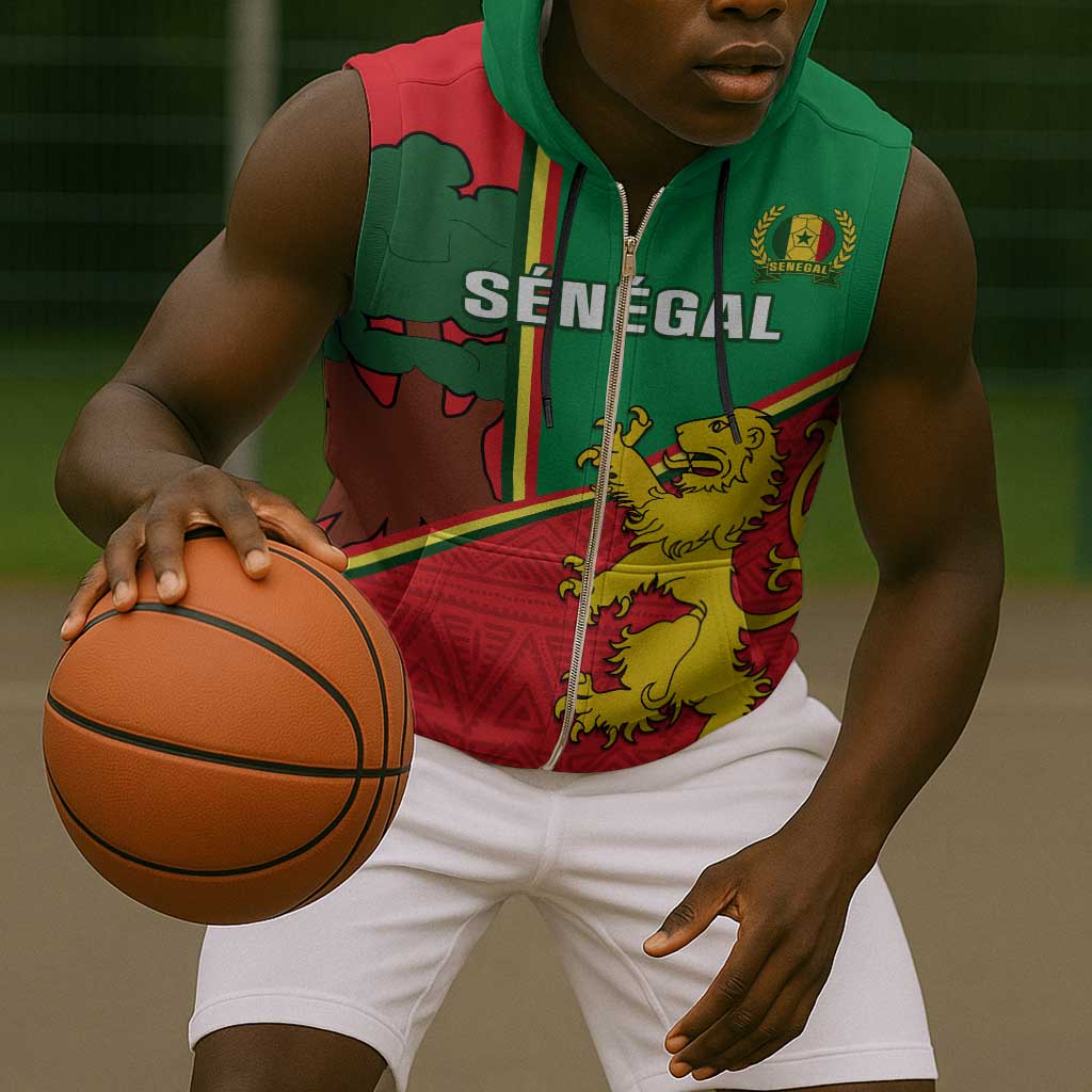 Senegal Football Sleeveless Zip Hoodie 2024 Go Champions Lions De La Teranga - African Pride