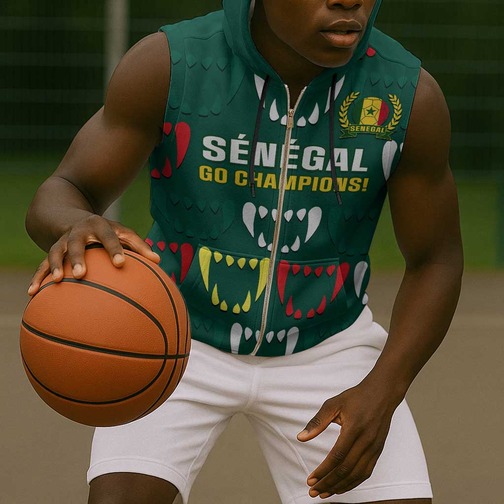 Custom Senegal Football Sleeveless Zip Hoodie 2024 Culture Pour Home Style - African Pride
