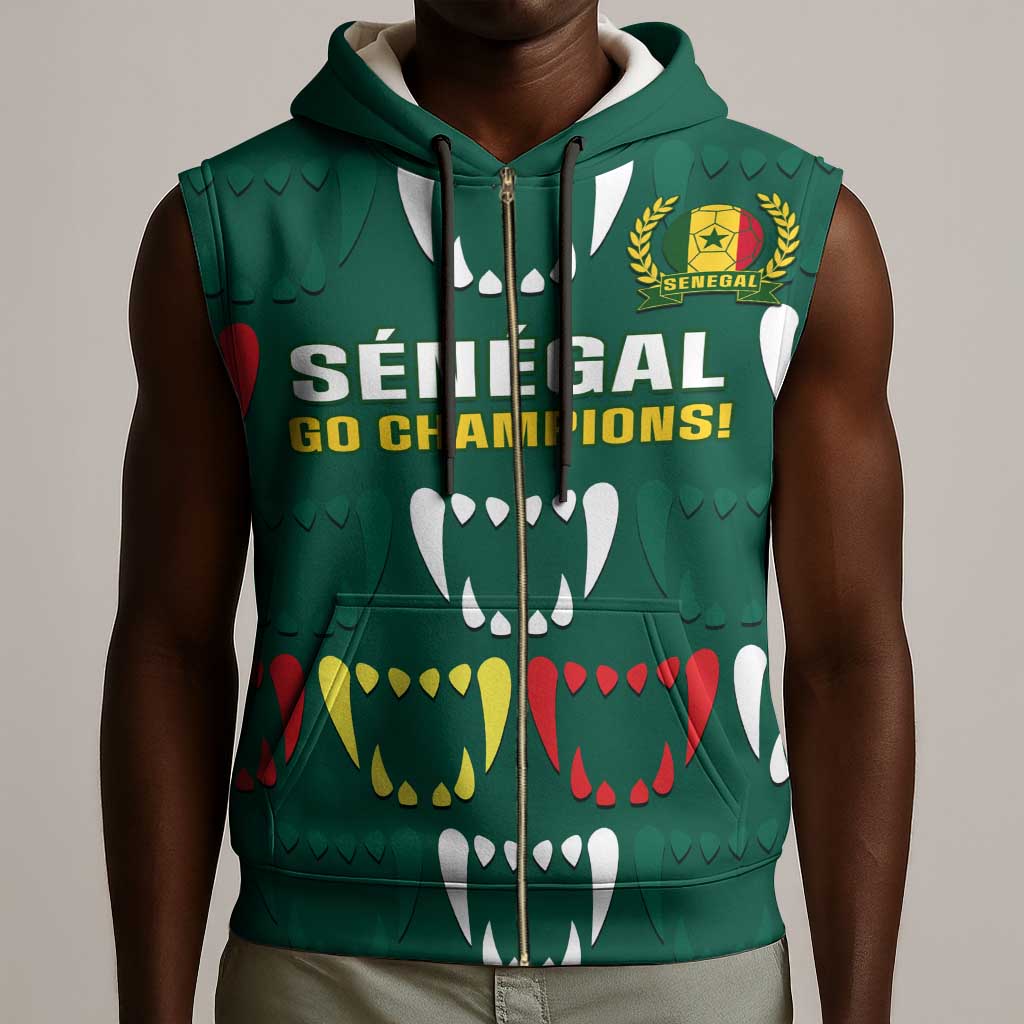 Custom Senegal Football Sleeveless Zip Hoodie 2024 Culture Pour Home Style - African Pride