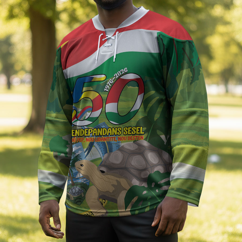 Seychelles National Day Personalized Hockey Jersey 50 Years Anniversary Lendepandans Sesel