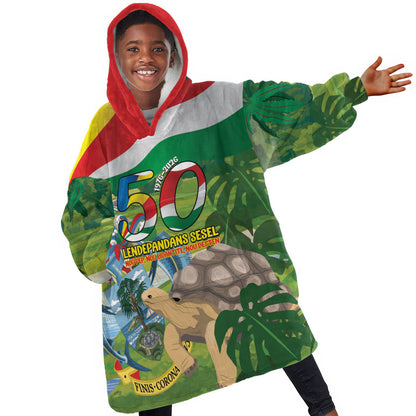 Seychelles National Day Personalized Kid Wearable Blanket Hoodie 50 Years Anniversary Lendepandans Sesel
