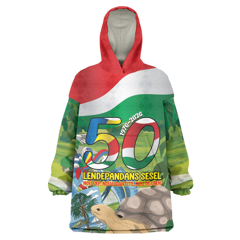 Seychelles National Day Personalized Kid Wearable Blanket Hoodie 50 Years Anniversary Lendepandans Sesel