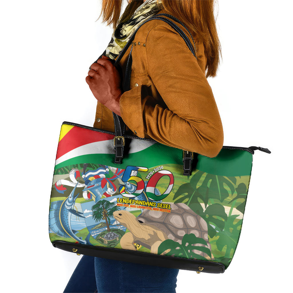 Seychelles National Day Leather Tote Bag 50 Years Anniversary Lendepandans Sesel