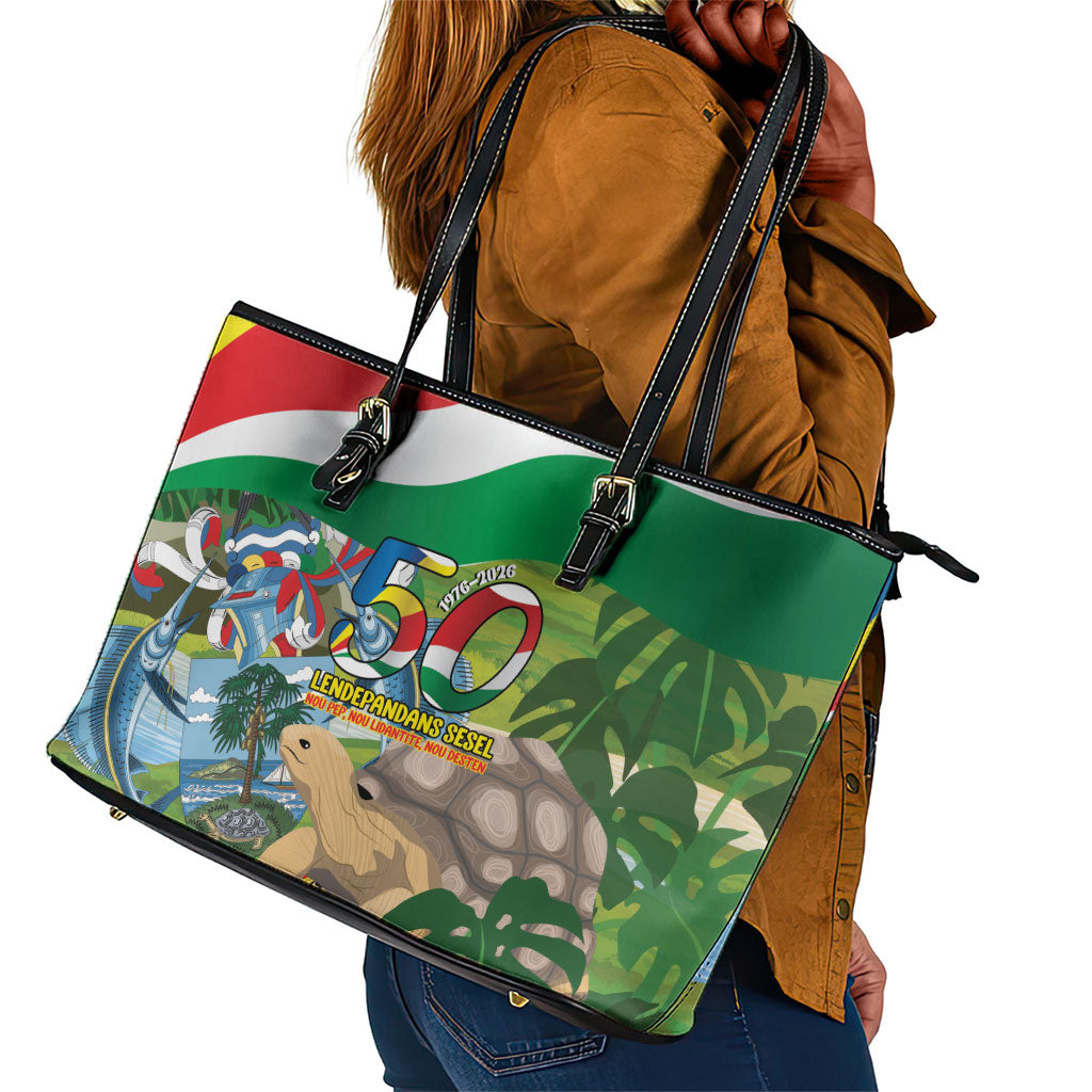 Seychelles National Day Leather Tote Bag 50 Years Anniversary Lendepandans Sesel