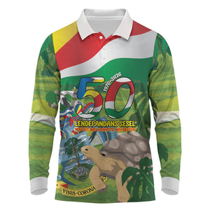 Seychelles National Day Personalized Long Sleeve Polo Shirt 50 Years Anniversary Lendepandans Sesel