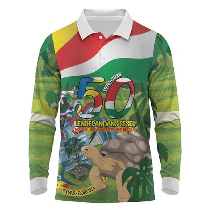 Seychelles National Day Personalized Long Sleeve Polo Shirt 50 Years Anniversary Lendepandans Sesel