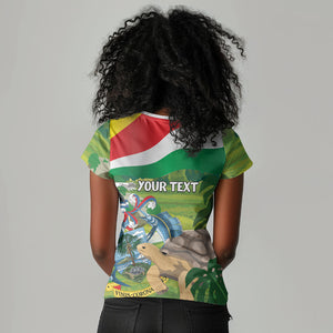 Seychelles National Day Personalized Women V-Neck T-Shirt 50 Years Anniversary Lendepandans Sesel