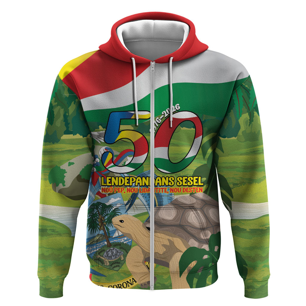 Seychelles National Day Personalized Zip Hoodie 50 Years Anniversary Lendepandans Sesel