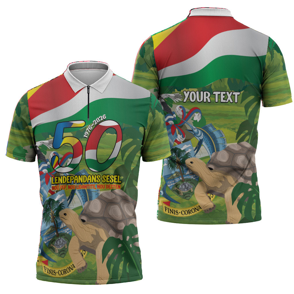 Seychelles National Day Personalized Zipper Polo Shirt 50 Years Anniversary Lendepandans Sesel