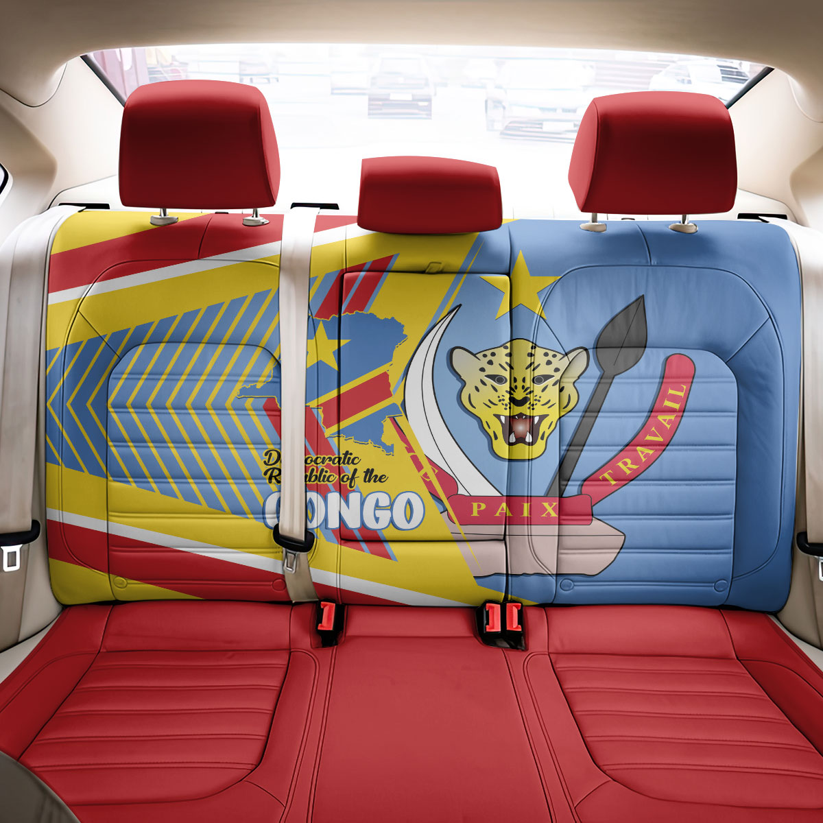 DR Congo Independence Day Back Car Seat Cover Congo-Kinshasa Coat Of Arms Style