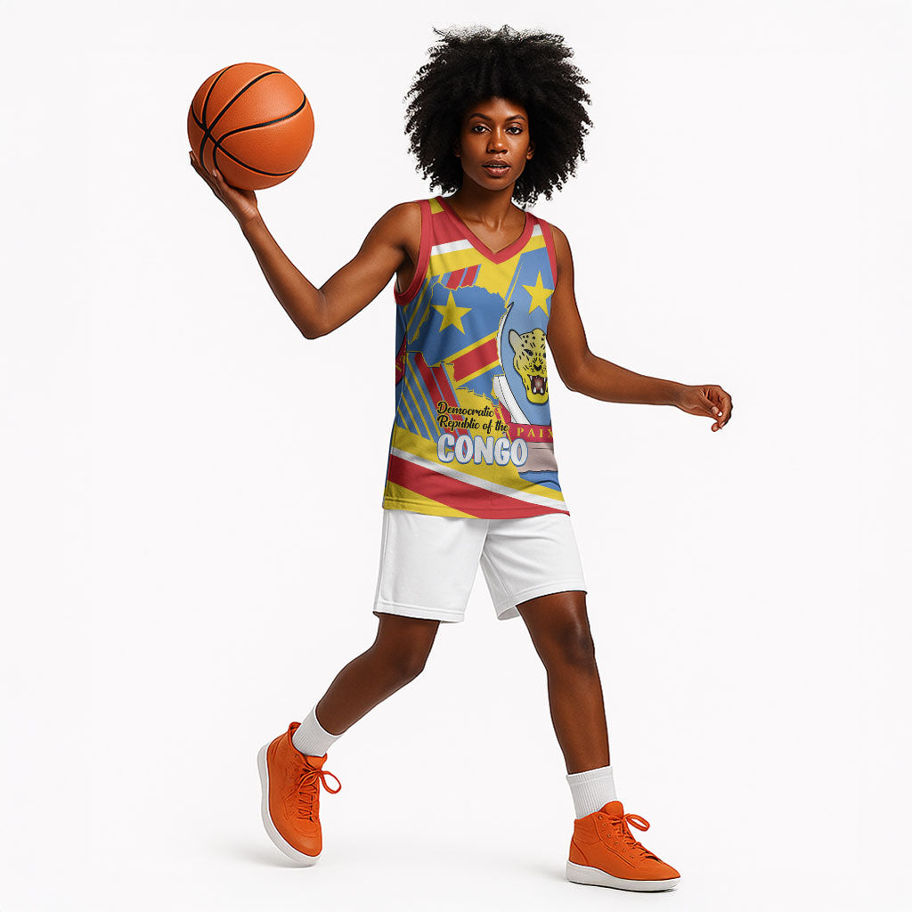 DR Congo Independence Day Personalized Basketball Jersey Congo-Kinshasa Coat Of Arms Style