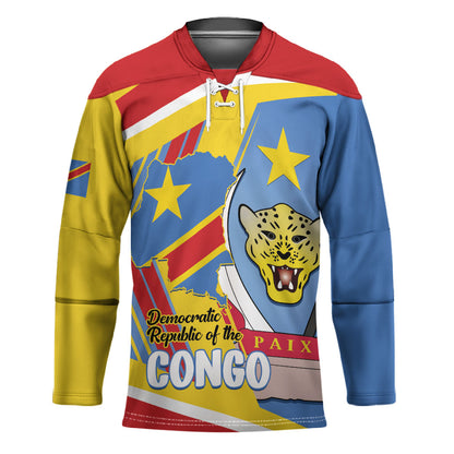 DR Congo Independence Day Personalized Hockey Jersey Congo-Kinshasa Coat Of Arms Style