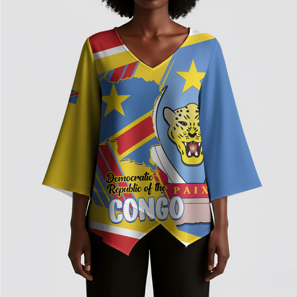 DR Congo Independence Day Personalized Kimono Sleeve Blouse Congo-Kinshasa Coat Of Arms Style