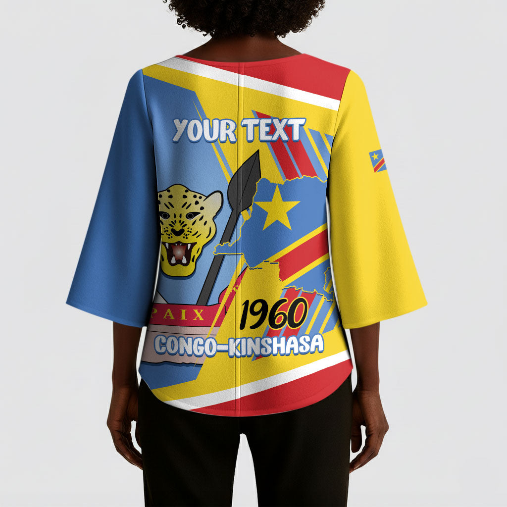 DR Congo Independence Day Personalized Kimono Sleeve Blouse Congo-Kinshasa Coat Of Arms Style