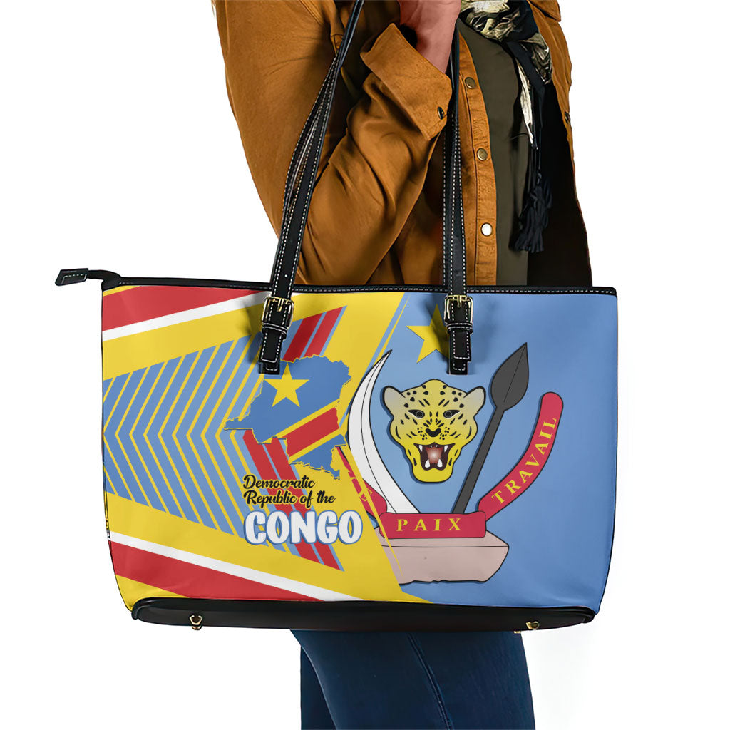 DR Congo Independence Day Leather Tote Bag Congo-Kinshasa Coat Of Arms Style