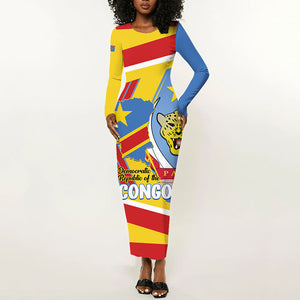 DR Congo Independence Day Personalized Long Sleeve Bodycon Dress Congo-Kinshasa Coat Of Arms Style