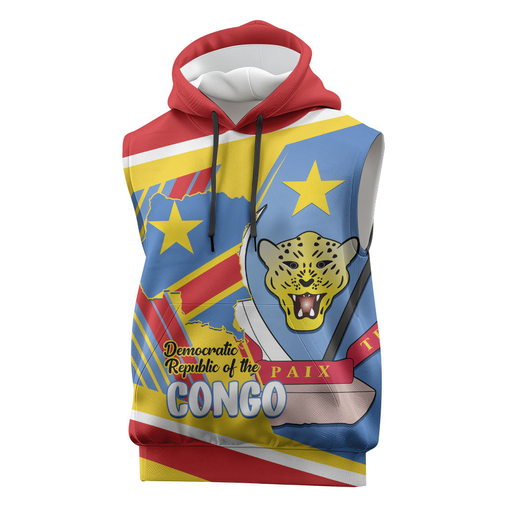 DR Congo Independence Day Personalized Sleeveless Hoodie Congo-Kinshasa Coat Of Arms Style