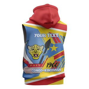 DR Congo Independence Day Personalized Sleeveless Zip Hoodie Congo-Kinshasa Coat Of Arms Style
