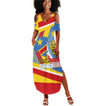 DR Congo Independence Day Personalized Summer Maxi Dress Congo-Kinshasa Coat Of Arms Style