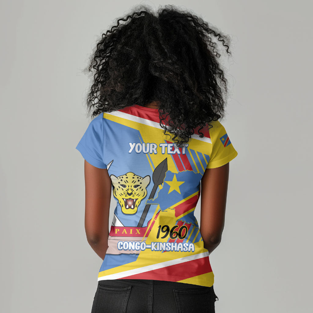 DR Congo Independence Day Personalized Women V-Neck T-Shirt Congo-Kinshasa Coat Of Arms Style