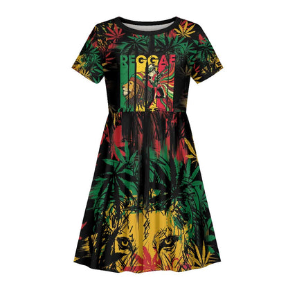 Jamaica Reggae Festival Kid Short Sleeve Dress One Love Rastafari Culture - African Pride
