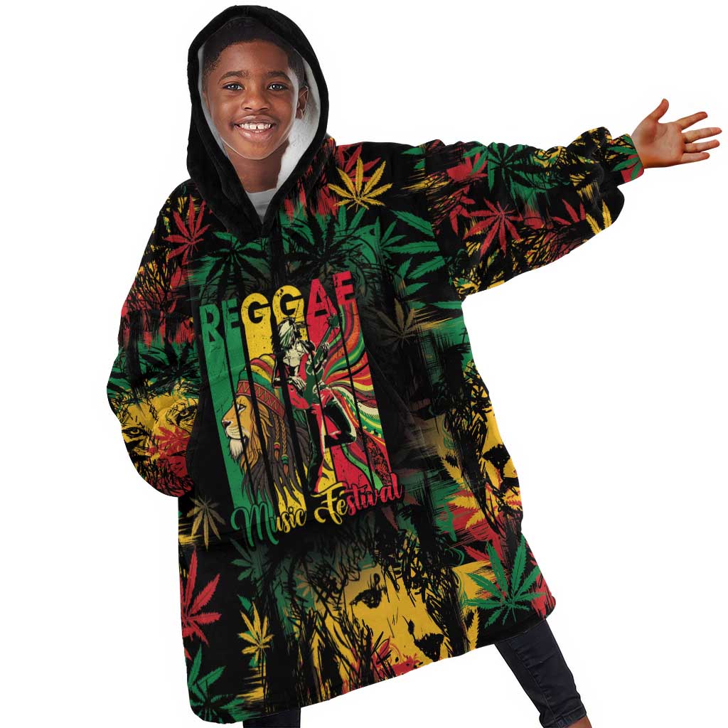 Jamaica Reggae Festival Kid Wearable Blanket Hoodie One Love Rastafari Culture - African Pride