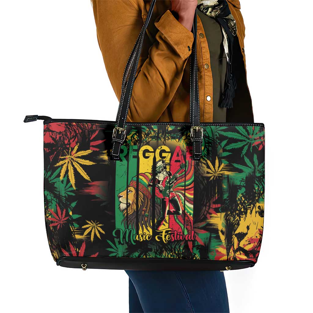 Jamaica Reggae Festival Leather Tote Bag One Love Rastafari Culture - African Pride