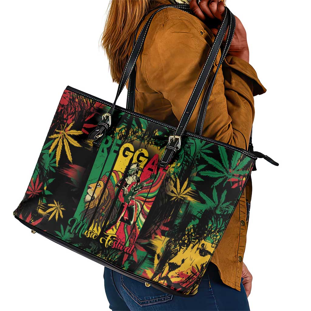 Jamaica Reggae Festival Leather Tote Bag One Love Rastafari Culture - African Pride