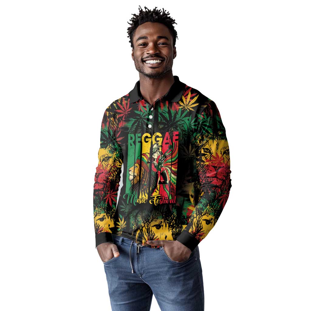 Jamaica Reggae Festival Long Sleeve Polo Shirt One Love Rastafari Culture - African Pride