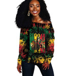 Jamaica Reggae Festival Off Shoulder Sweater One Love Rastafari Culture - African Pride