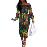 Jamaica Reggae Festival Off The Shoulder Long Sleeve Dress One Love Rastafari Culture - African Pride