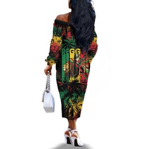Jamaica Reggae Festival Off The Shoulder Long Sleeve Dress One Love Rastafari Culture - African Pride