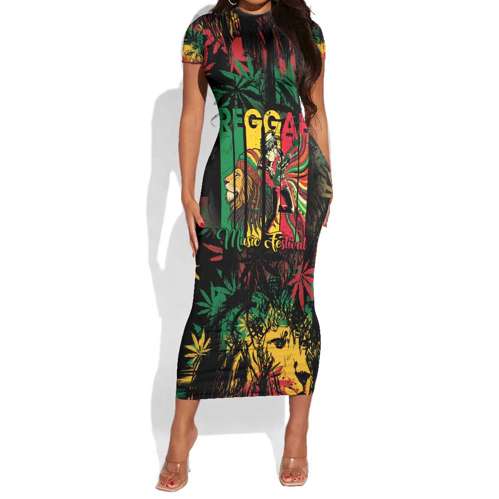 Jamaica Reggae Festival Short Sleeve Bodycon Dress One Love Rastafari Culture - African Pride