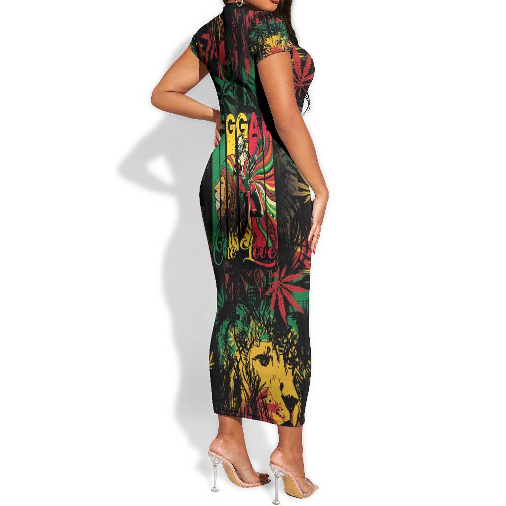 Jamaica Reggae Festival Short Sleeve Bodycon Dress One Love Rastafari Culture - African Pride